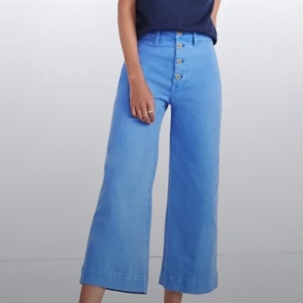 Madewell Blue Emmett Wide Leg Crop Jeans Button Fly Jeans